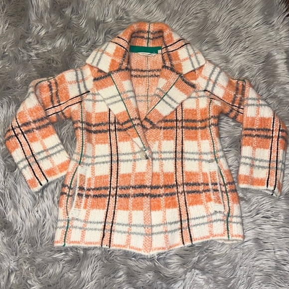Soft Surroundings  Briony Soft Orange Plaid Sweater Jacket size small - Picture 4 of 9